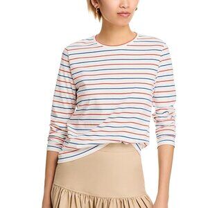 118$ Kule Modern Striped Crewneck T-Shirt Long Sleeves Women's Size S White Blue